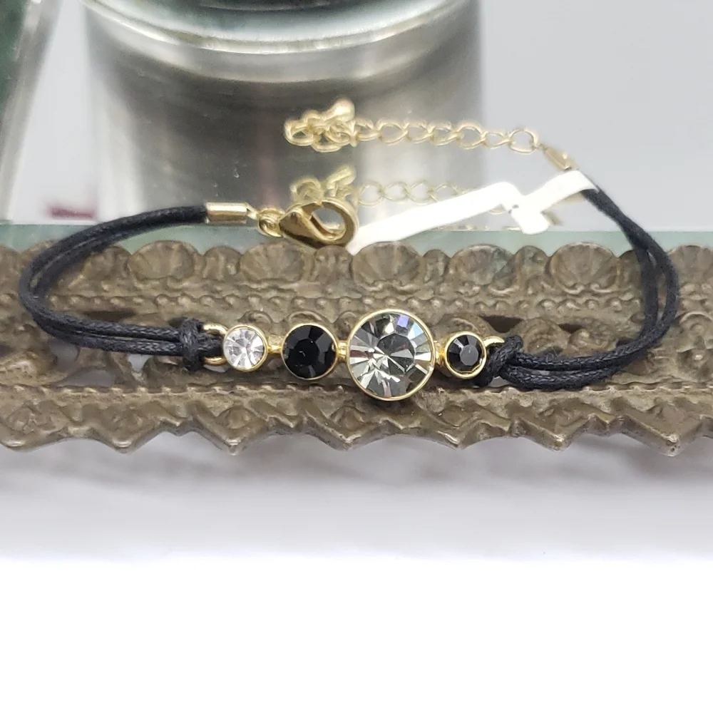 Black Diamond Glass Crystal Cord Bracelet